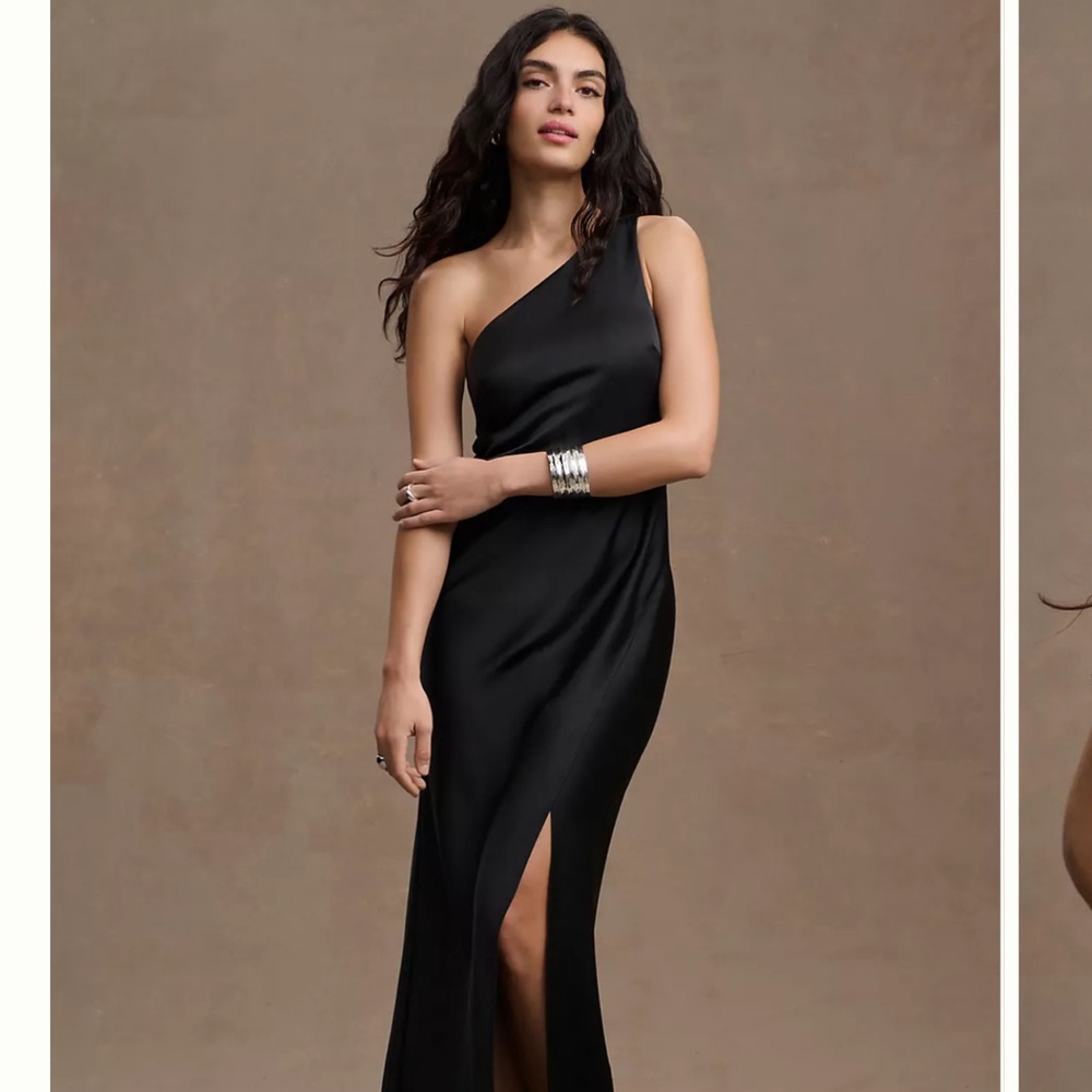 BHLDN Dylan One-Shoulder Satin Gown - Black Bridesmaid/Wedding Guest Dress